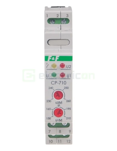 Releu control și monitorizare tensiune - monofazat - reglabil 150-270VAC 1ND 16A F&F Filipowski - CP-710