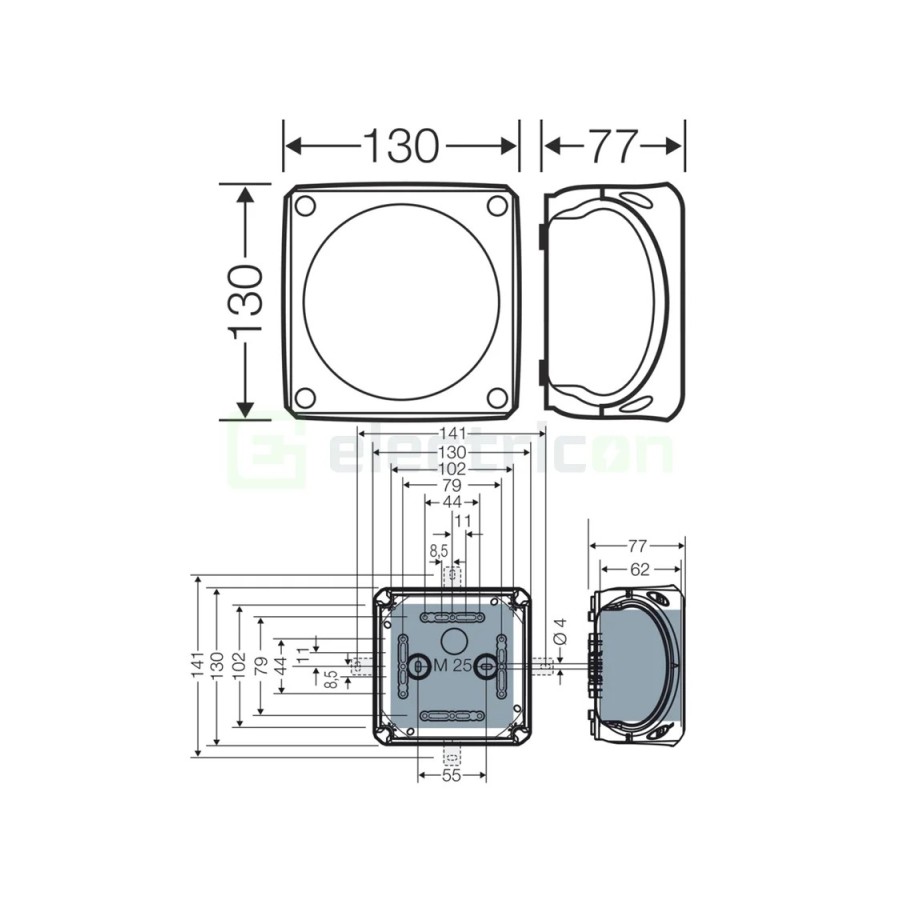 Doză ramificație aparentă IP66 - 130x130x77 mm - Cutie conexiuni Hensel KF 0600 B