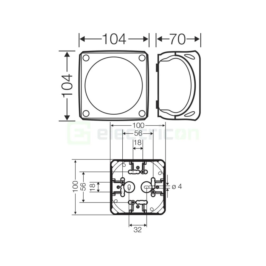Doză ramificație aparentă IP66 - 104x104x70 mm - Cutie conexiuni Hensel KF 0400 B