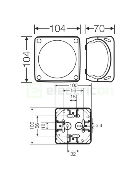Doză ramificație aparentă IP66 - 104x104x70 mm - Cutie conexiuni Hensel KF 0400 B