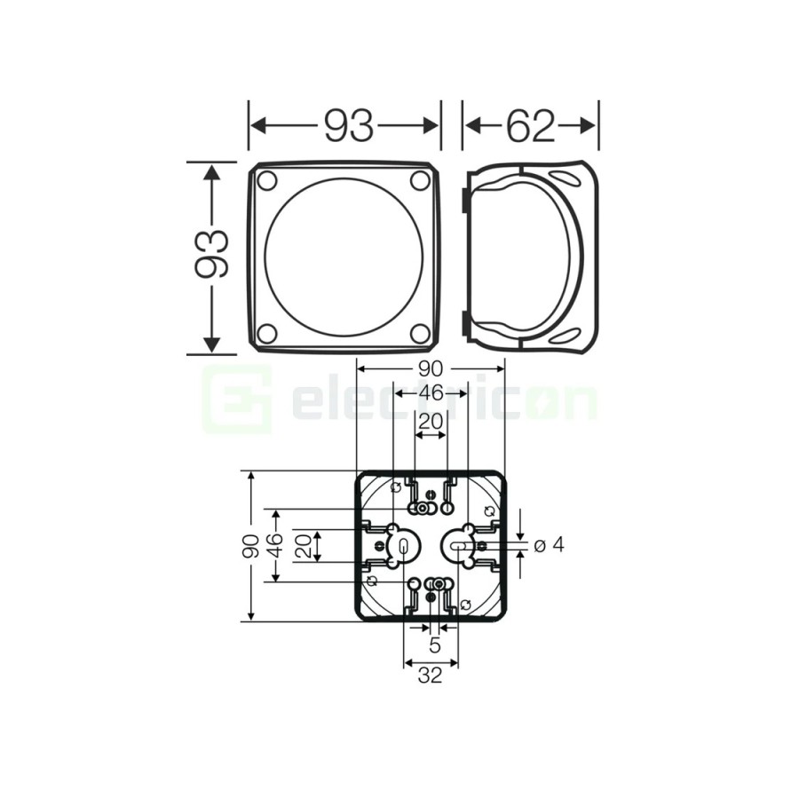 Doză ramificație aparentă IP66 - 93x93x62 mm - Cutie conexiuni Hensel KF 0200 B