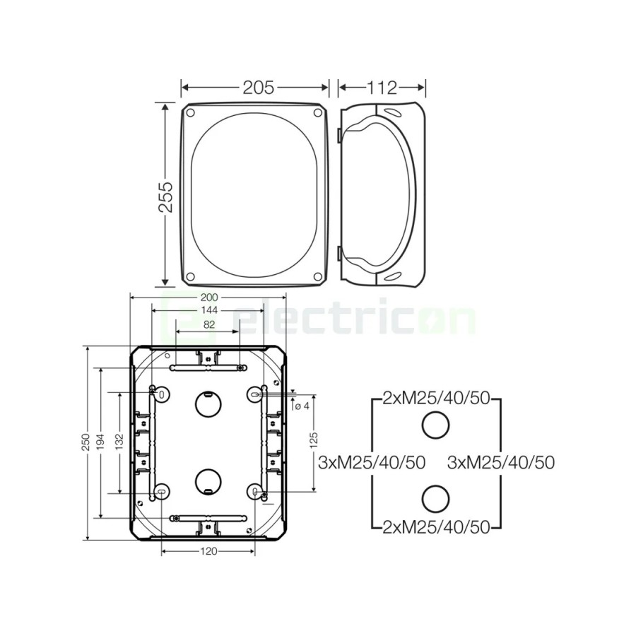 Doză ramificație aparentă IP66 - 205x255x112 mm - Cutie conexiuni Hensel DK 2500 GZ