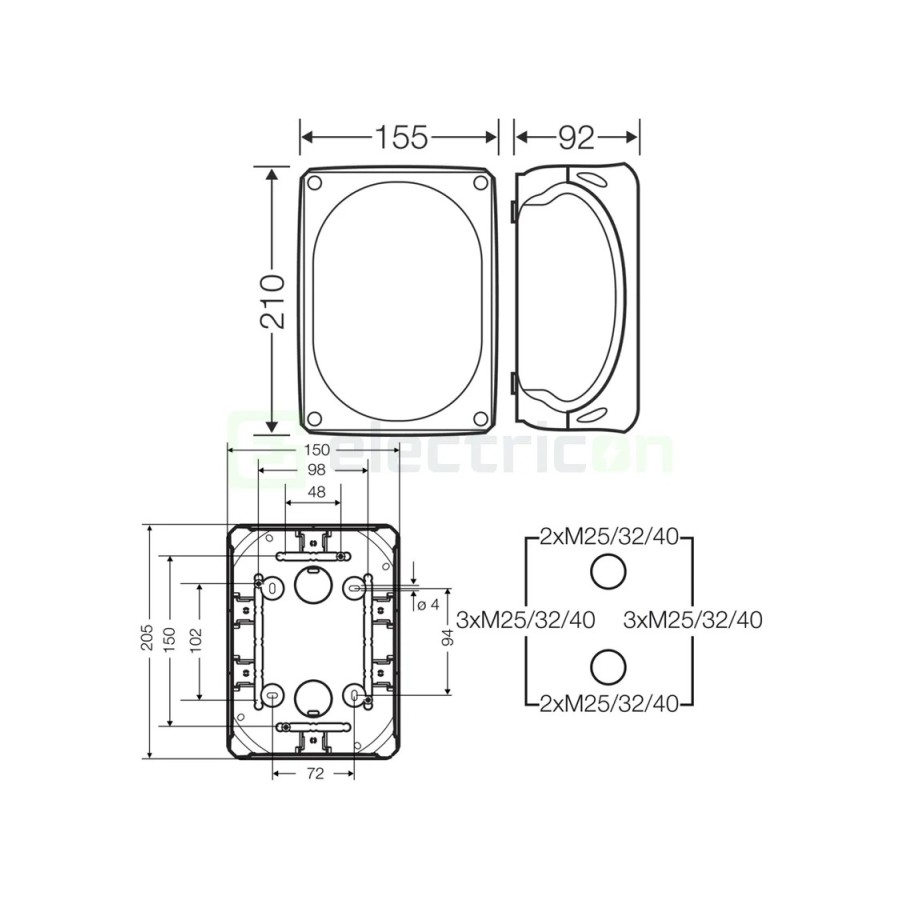 Doză ramificație aparentă IP66 - 210x155x92 mm - Cutie conexiuni Hensel DK 1600 GZ
