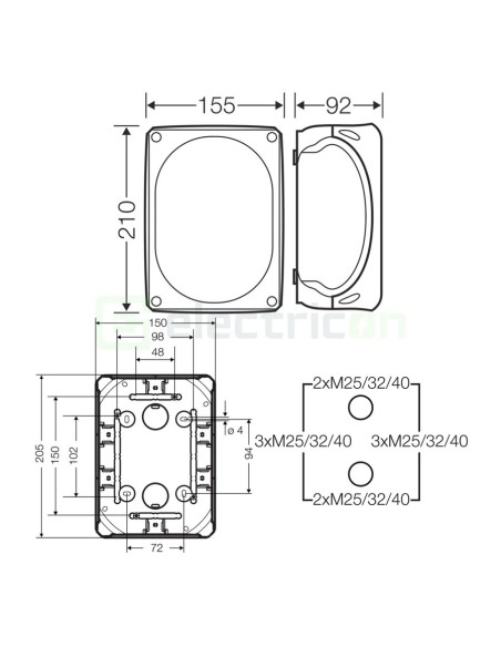 Doză ramificație aparentă IP66 - 210x155x92 mm - Cutie conexiuni Hensel DK 1600 GZ