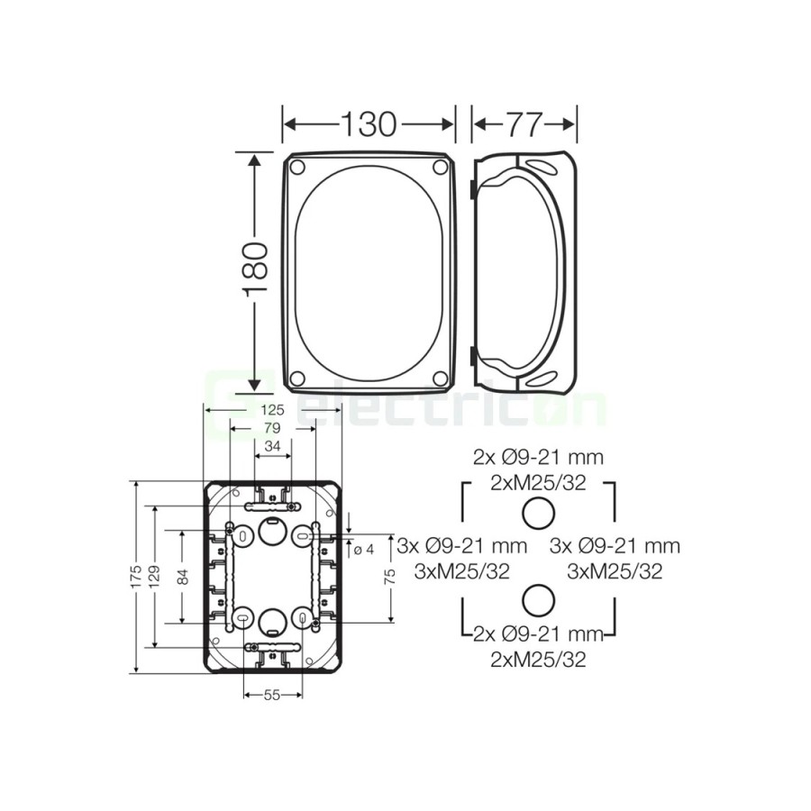 Doză ramificație aparentă IP66 - 180x130x77 mm - Cutie conexiuni Hensel DK 1000 GZ