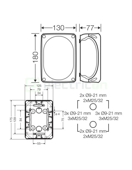 Doză ramificație aparentă IP66 - 180x130x77 mm - Cutie conexiuni Hensel DK 1000 GZ