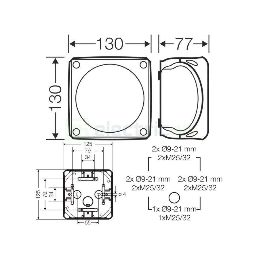 Doză ramificație aparentă IP66 - 130x130x77 mm - Cutie conexiuni Hensel DK 0600 GZ