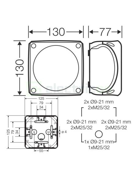 Doză ramificație aparentă IP66 - 130x130x77 mm - Cutie conexiuni Hensel DK 0600 GZ