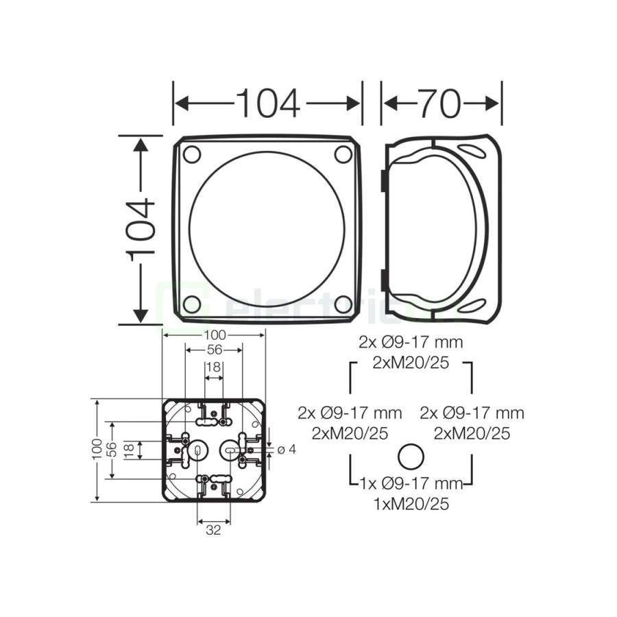 Doză ramificație aparentă IP66 - 104x104x70 mm - Cutie conexiuni Hensel DK 0404 GZ