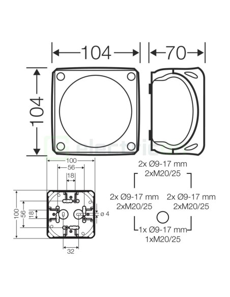 Doză ramificație aparentă IP66 - 104x104x70 mm - Cutie conexiuni Hensel DK 0404 GZ