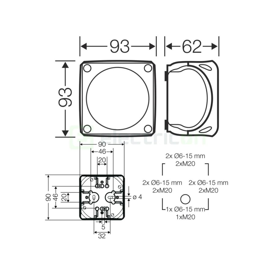 Doză ramificație aparentă IP66 - 93x93x62 mm - Cutie conexiuni Hensel DK 0202 GZ
