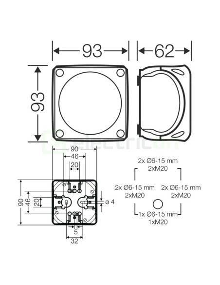 Doză ramificație aparentă IP66 - 93x93x62 mm - Cutie conexiuni Hensel DK 0202 GZ