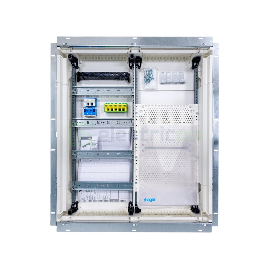 Tablou combo metalic - Hibrid - 96M (48M sigurante electrice + 48M multimedia) încastrat Univers Hager FWU42K1