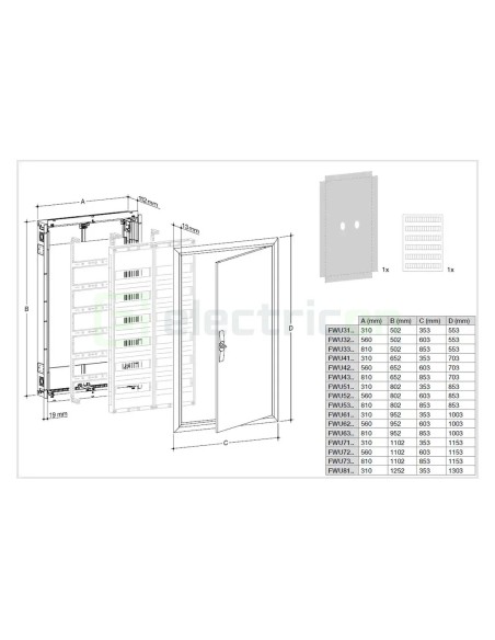 Tablou combo metalic - Hibrid - 156M (78M sigurante electrice + 78M multimedia) încastrat Univers Hager FWU62M4
