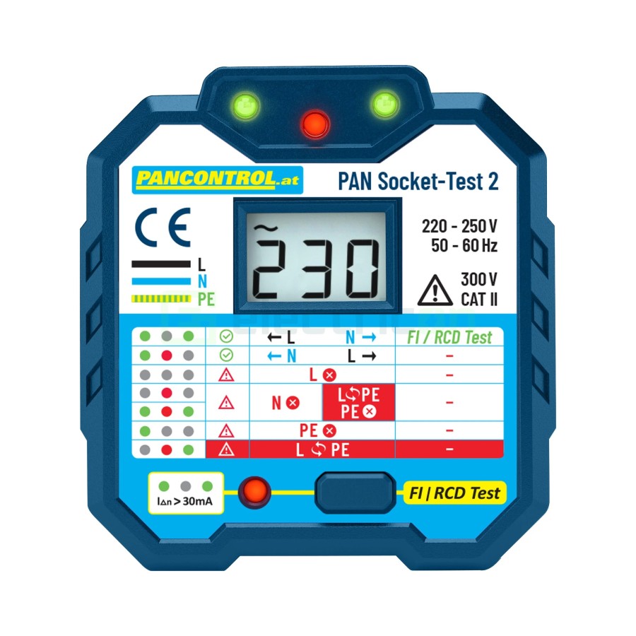 Tester pentru prize cu afișaj LCD și test RCD 30 mA - Pancontrol PAN Socket-Test-2