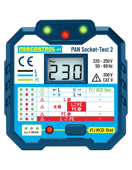 Tester pentru prize cu afișaj LCD și test RCD 30 mA - Pancontrol PAN Socket-Test-2