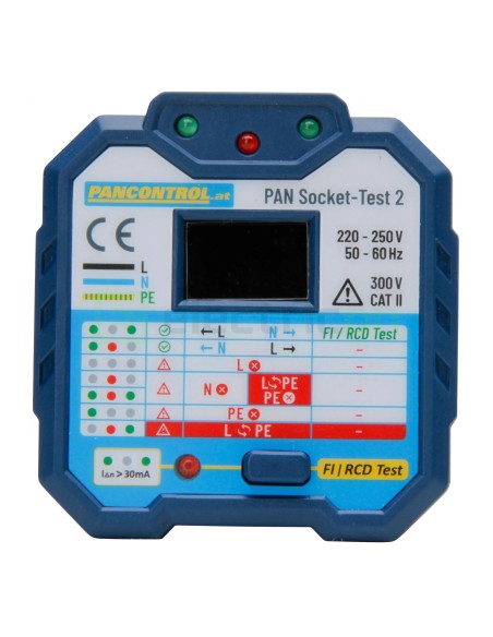 Tester pentru prize cu afișaj LCD și test RCD 30 mA - Pancontrol PAN Socket-Test-2