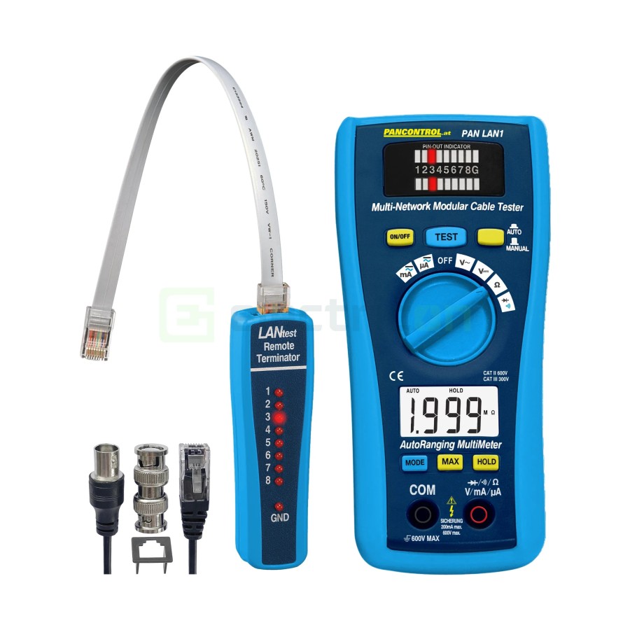 Tester profesional pentru cabluri de rețea UTP/STP, RJ45,RJ11, BNC cu multimetru digital - Pancontrol PAN LAN1