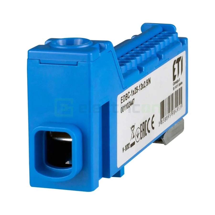 Clema conexiuni - Bloc de distribuție - EDBC 25/13x2,5 pe șină DIN albastru - ETI 001102447