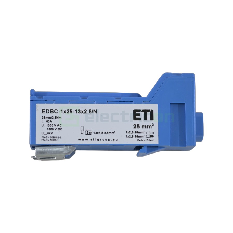 Clema conexiuni - Bloc de distribuție - EDBC 25/13x2,5 pe șină DIN albastru - ETI 001102447