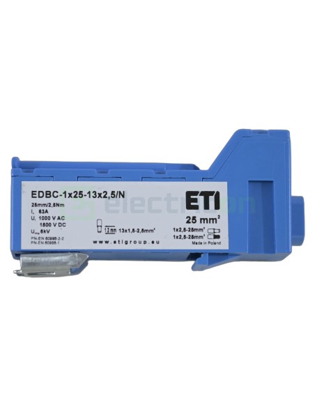 Clema conexiuni - Bloc de distribuție - EDBC 25/13x2,5 pe șină DIN albastru - ETI 001102447