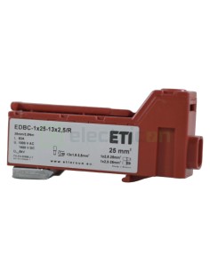 Clema conexiuni - Bloc de distribuție - EDBC 25/13x2,5 pe șină DIN rosu - ETI 001102449 2