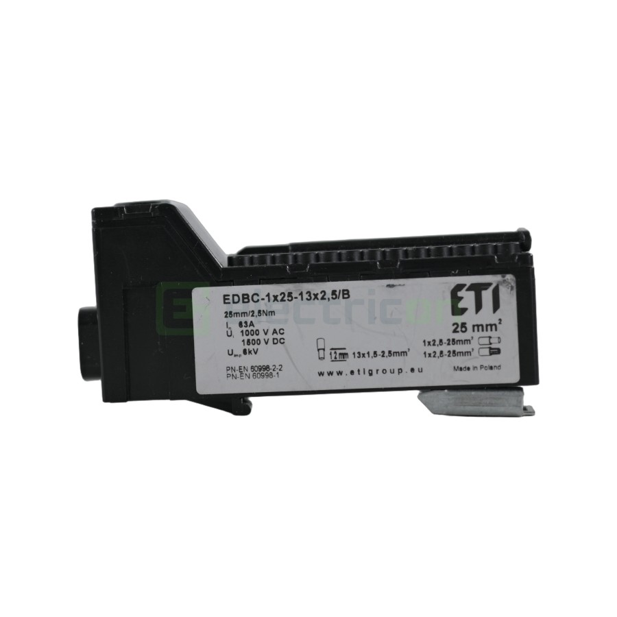 Clema conexiuni - Bloc de distribuție - EDBC 25/13x2,5 pe șină DIN negru - ETI 001102450