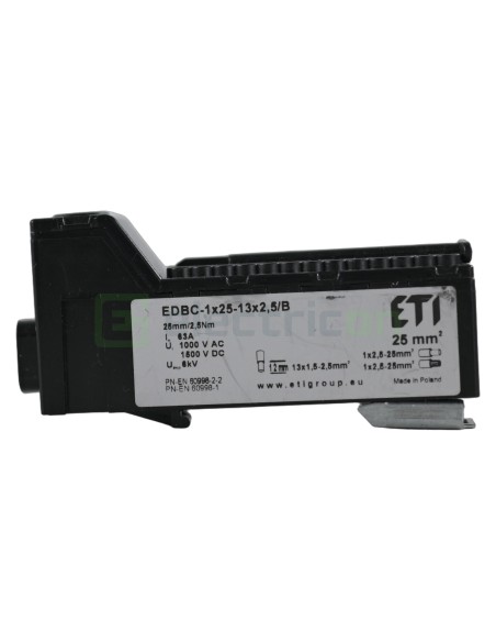 Clema conexiuni - Bloc de distribuție - EDBC 25/13x2,5 pe șină DIN negru - ETI 001102450