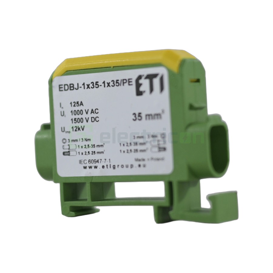 Clemă derivație Cu-Cu - 2 conexiuni (1x35mm² + 1x35mm²) EDC-35/1 galben/verde - ETI 001102433