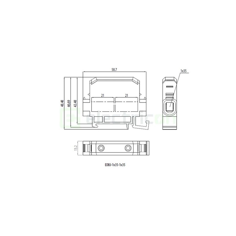 Clemă derivație Cu-Cu - 2 conexiuni (1x35mm² + 1x35mm²) EDC-35/1 albastru - ETI 001102432
