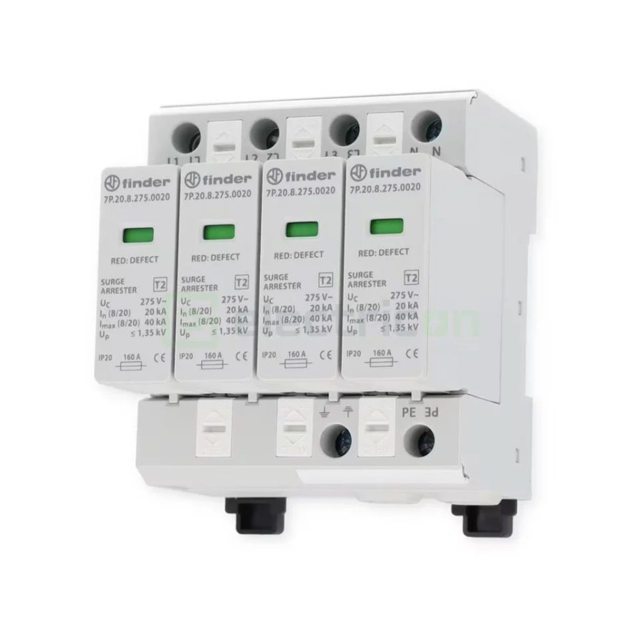 Descarcător supratensiune - SPD - Tip 2 TN-S 3P+N trifazat 20kA 275VAC 4M - Finder 7P.25.8.275.0020