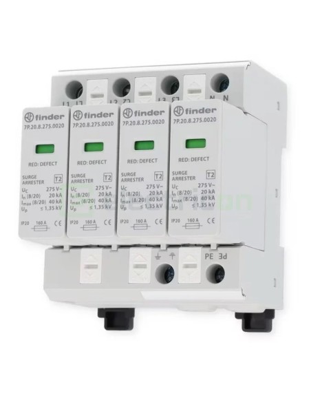 Descarcător supratensiune - SPD - Tip 2 TN-S 3P+N trifazat 20kA 275VAC 4M - Finder 7P.25.8.275.0020