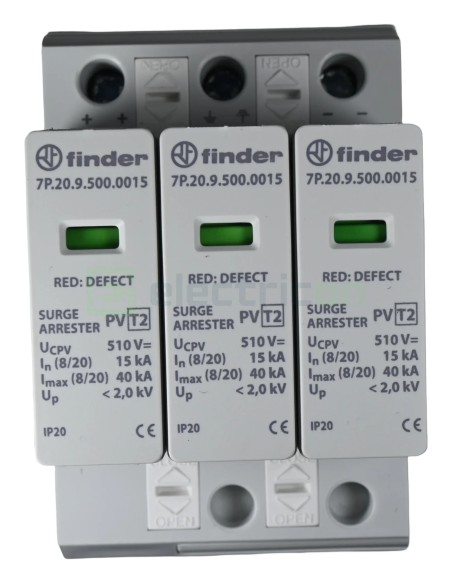 Descarcător supratensiune PV - SPD - Tip 2 3P 20kA 1020VDC pentru panouri fotovoltaice - Finder 7P.23.9.000.0015