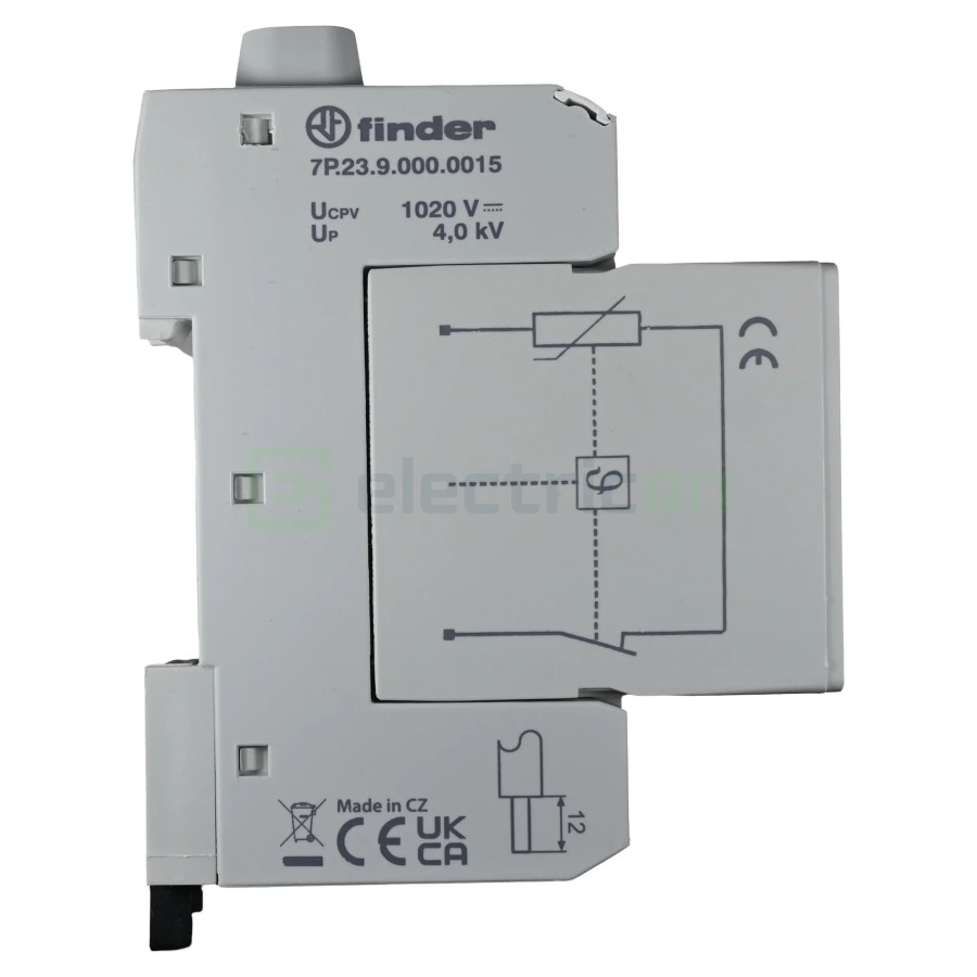 Descarcător supratensiune PV - SPD - Tip 2 3P 20kA 1020VDC pentru panouri fotovoltaice - Finder 7P.23.9.000.0015