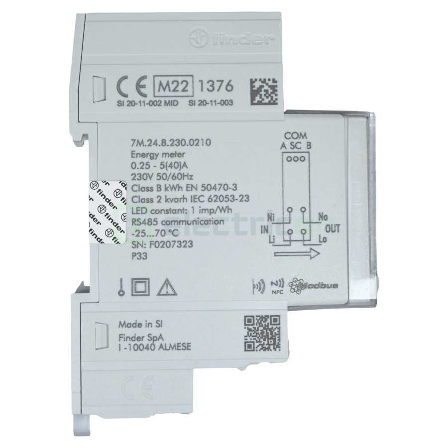 Contor de energie electrică (contoar) monofazat bidirecțional cu afișaj digital 40A NFC Finder 7M.24.8.230.0210
