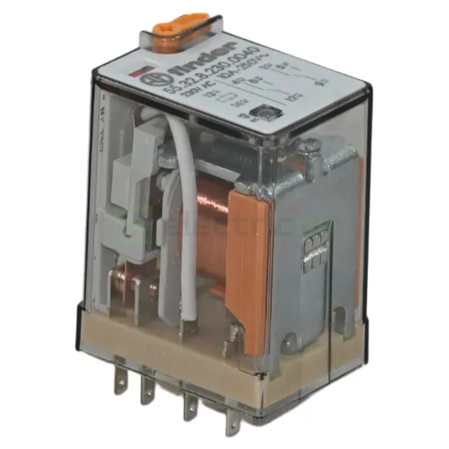 Releu industrial - miniaturizat - 230V AC, 2 contacte 10A, buton probă blocabil - Finder 55.32.8.230.0040
