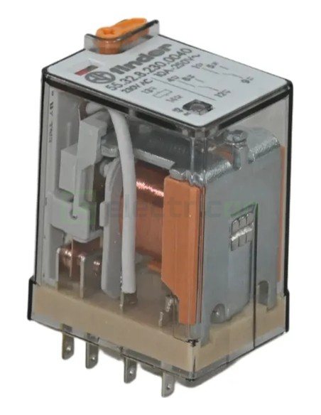 Releu industrial - miniaturizat - 230V AC, 2 contacte 10A, buton probă blocabil - Finder 55.32.8.230.0040