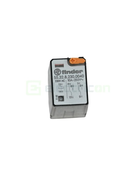 Releu industrial - miniaturizat - 230V AC, 2 contacte 10A, buton probă blocabil - Finder 55.32.8.230.0040