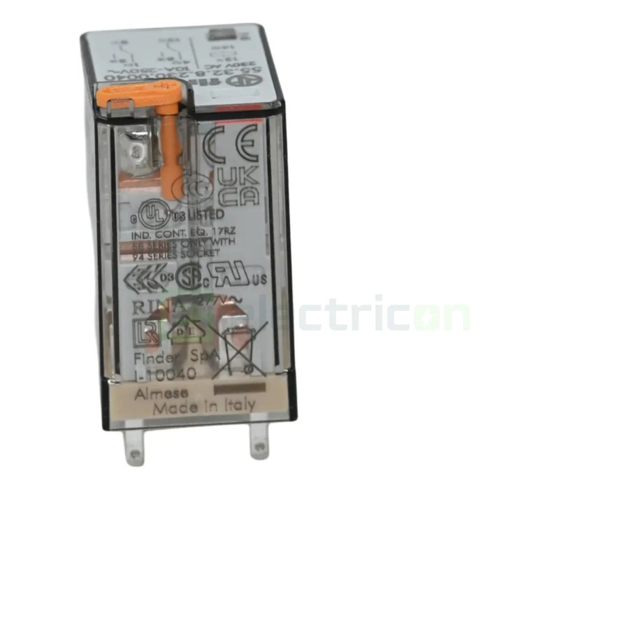 Releu industrial - miniaturizat - 230V AC, 2 contacte 10A, buton probă blocabil - Finder 55.32.8.230.0040