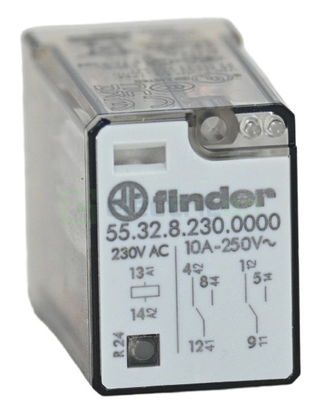Releu industrial - miniaturizat - 230V AC, 2 contacte 10A, 8 pini - Finder 55.32.8.230.0000