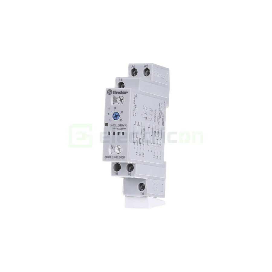 Releu de timp - temporizare - multifuncțional 12-240VAC/DC 6 funcții 1ND 16A - Finder - 80.01.0.240.0000