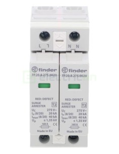 Descarcător supratensiune - SPD - Tip 2 TN 1P+N monofazat 20kA 275VAC 2M - Finder 7P.27.8.275.0020