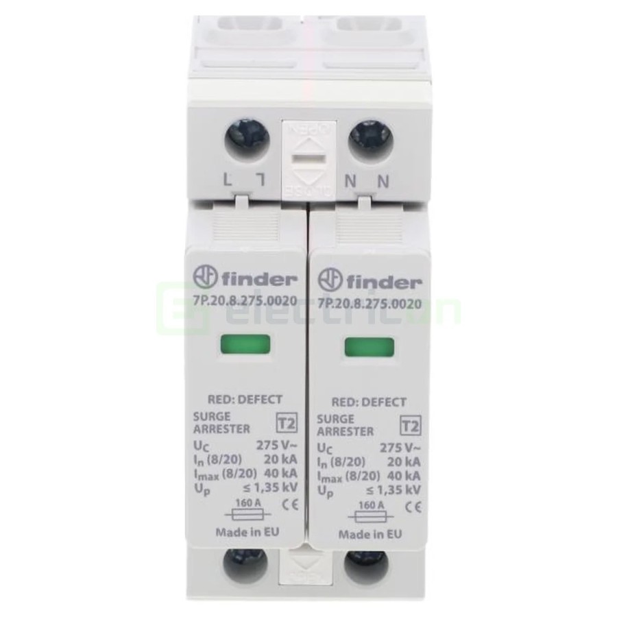 Descarcător supratensiune - SPD - Tip 2 TN 1P+N monofazat 20kA 275VAC 2M - Finder 7P.27.8.275.0020