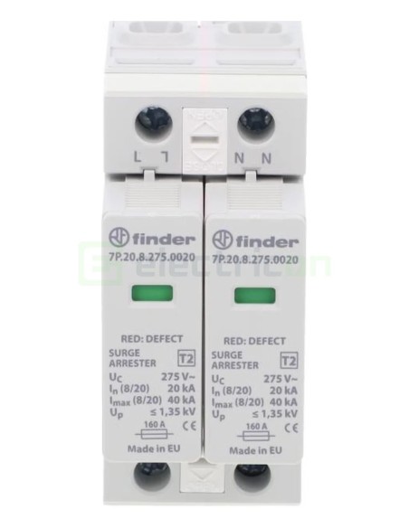 Descarcător supratensiune - SPD - Tip 2 TN 1P+N monofazat 20kA 275VAC 2M - Finder 7P.27.8.275.0020