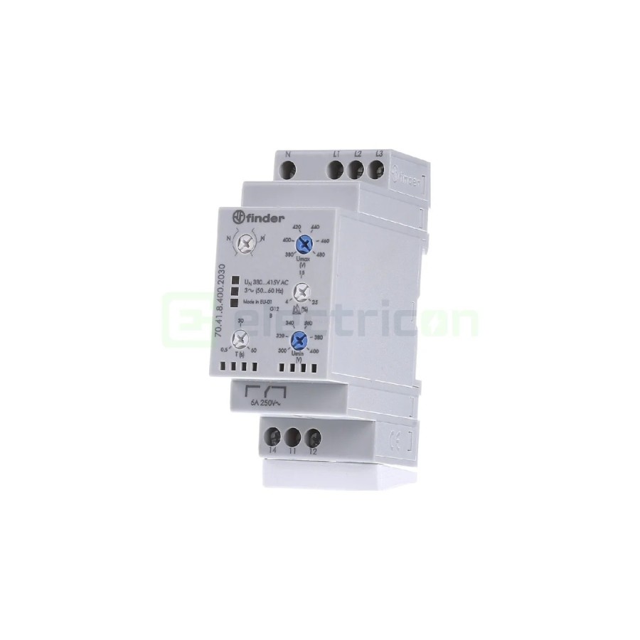 Releu control tensiune - trifazat - reglabil 300-480VAC 1ND 6A 1.5kVA - Finder 70.41.8.400.2030