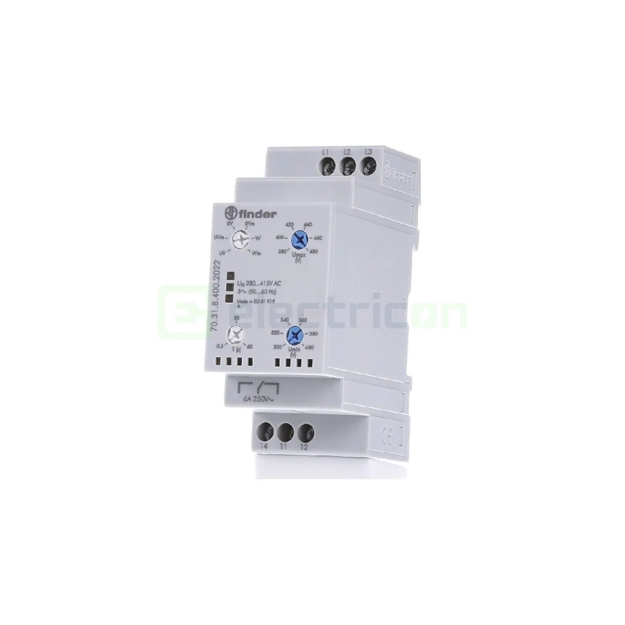 Releu control tensiune - trifazat - reglabil 300-480VAC 1ND 6A 1.5kVA - Finder 70.31.8.400.2022