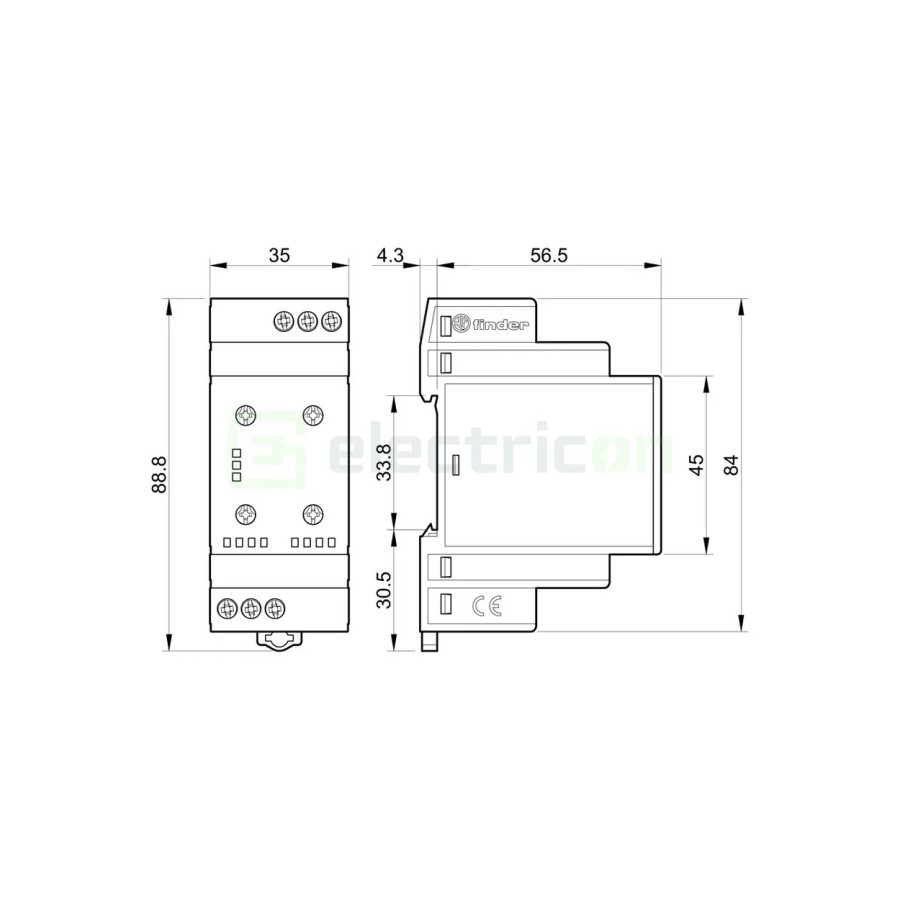 Releu control tensiune - trifazat - reglabil 300-480VAC 1ND 6A 1.5kVA - Finder 70.31.8.400.2022