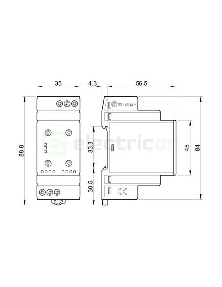 Releu control tensiune - trifazat - reglabil 300-480VAC 1ND 6A 1.5kVA - Finder 70.31.8.400.2022