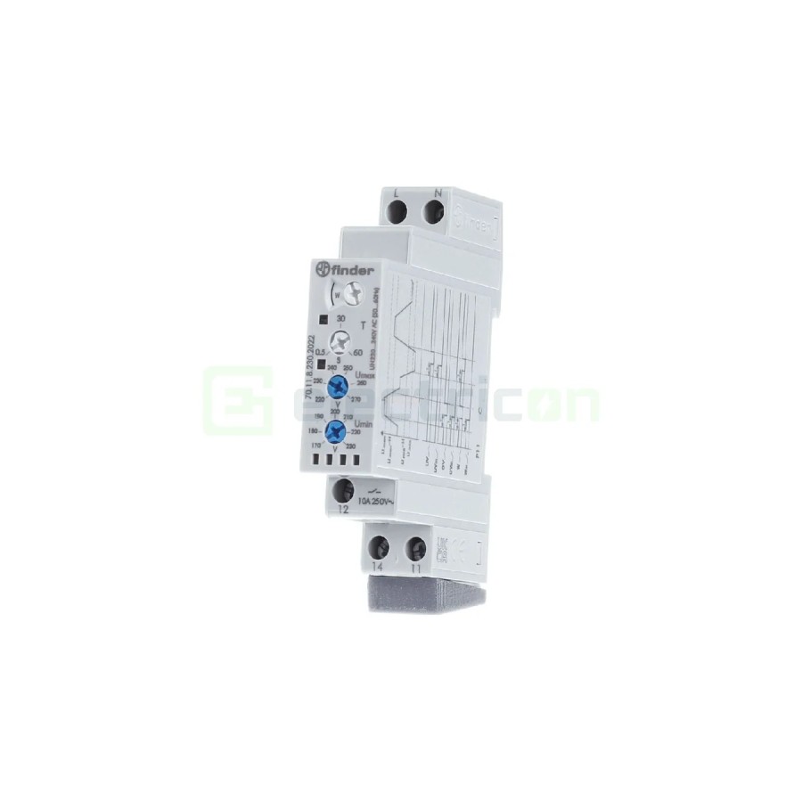 Releu control tensiune - monofazat reglabil 170-270VAC 1ND 10A 2.5kVA - Finder 70.11.8.230.2022