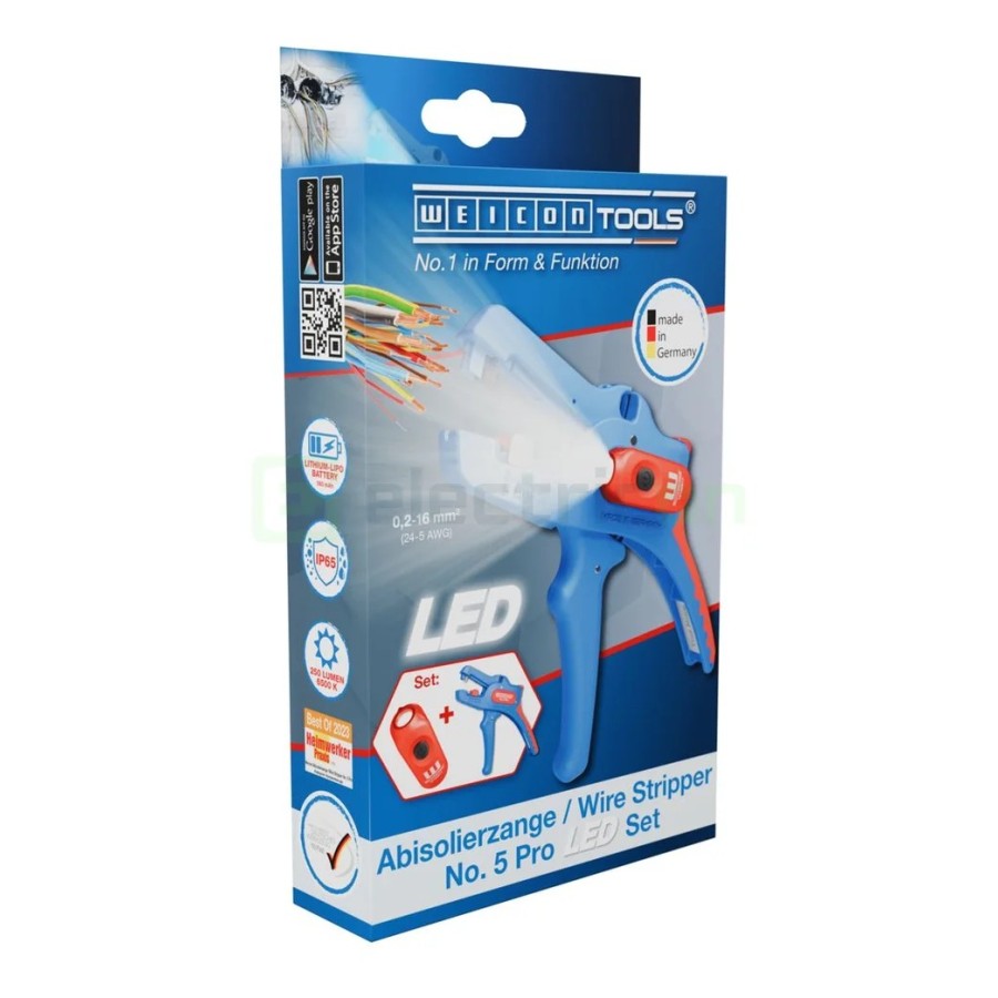 Clește dezizolator - Nr. 5 Pro LED - 0,2 - 16 mm², cu iluminare LED, albastru - Weicon 10101937